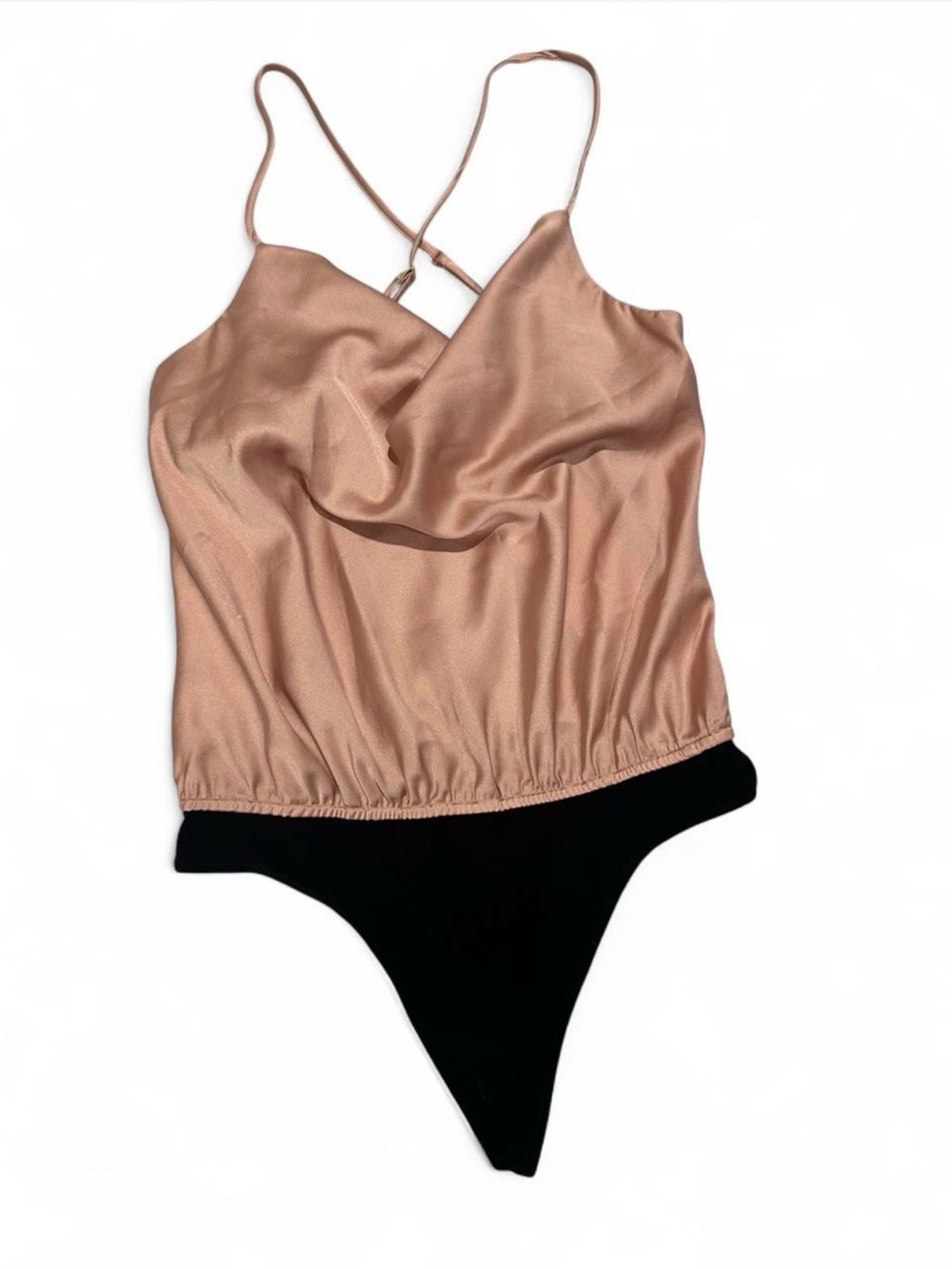 Show Me Your MuMu Satin Cami Bodysuit in Blush and Black